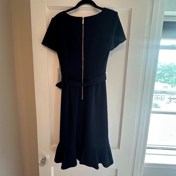 Calvin Klein Midnight Blue Midi Dress with pleated ruffled hem - Picture 2 of 4